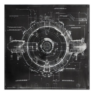 Impression Photo Station spatiale Sci-Fi Black Blueprint