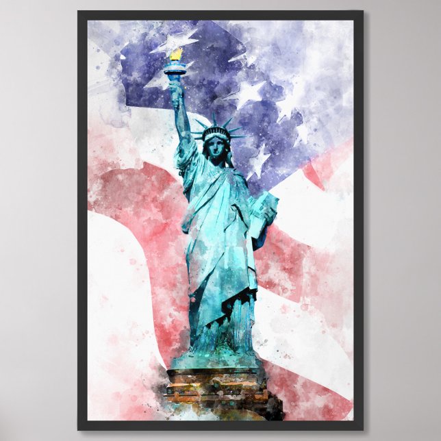 Impression Photo Statue de la Liberté avec aquarelle drapeau (Créateur téléchargé)
