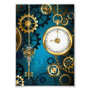 Impression Photo Steampunk Arrière - plan turquoise avec Gears