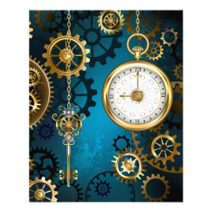 Impression Photo Steampunk Arrière - plan turquoise avec Gears