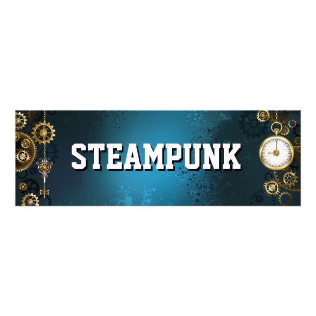 Impression Photo Steampunk Arrière - plan turquoise avec Gears (Devant)