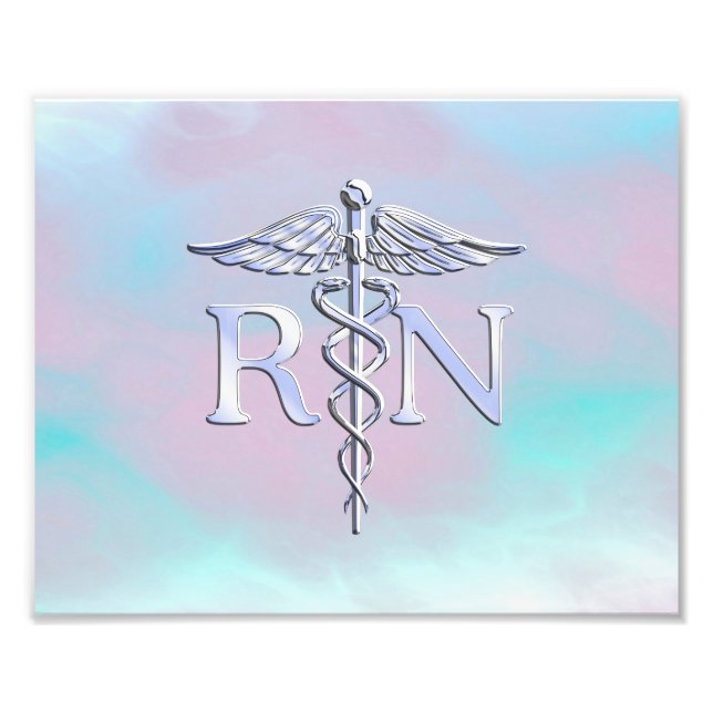 Impression Photo Style Argent RN Caduceus Médicale Mère Pearl (Devant)