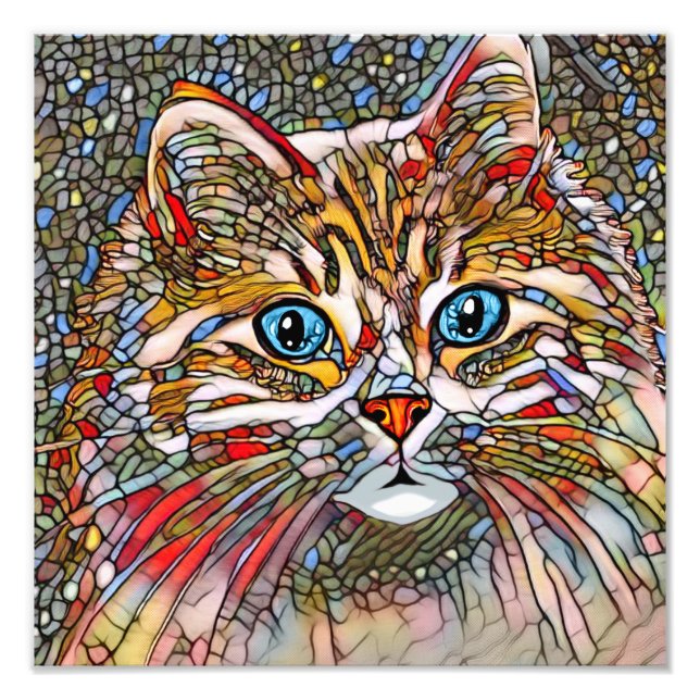 Impression Photo Style mosaïque multicolore Chat 699 art numérique (Devant)