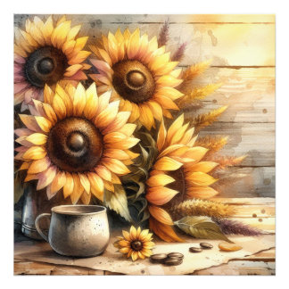 Impression Photo Sunflowers Watercolor Painting