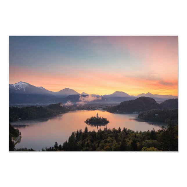 Impression photo Sunrise over Lake Bled (Devant)