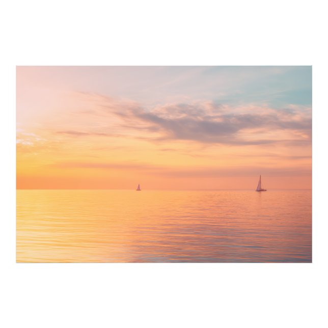 Impression Photo Sunset Sailboats Calm Ocean Horizon Glow (Devant)