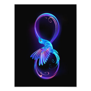 Impression Photo Symbole de l'infini néon avec colibri lumineux