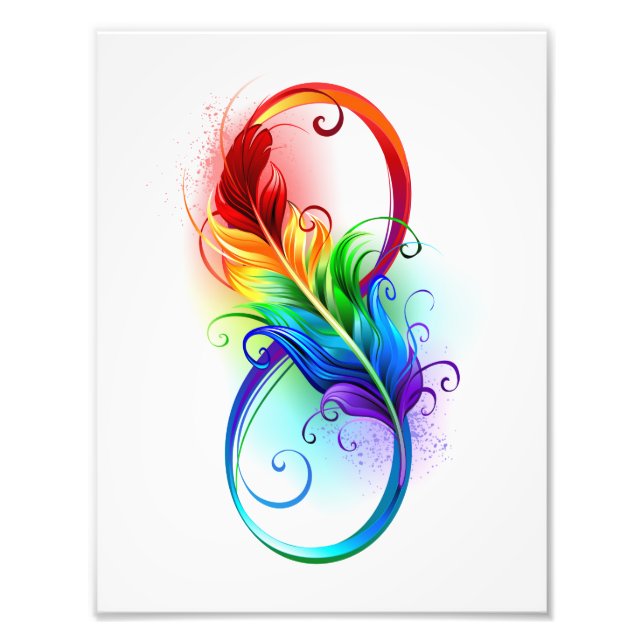 Impression Photo Symbole d'infini avec plume arc-en-ciel (Devant)