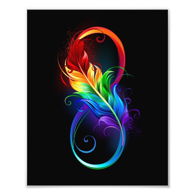 Impression Photo Symbole d'infini avec plume arc-en-ciel (Devant)