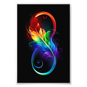 Impression Photo Symbole d'infini avec plume arc-en-ciel