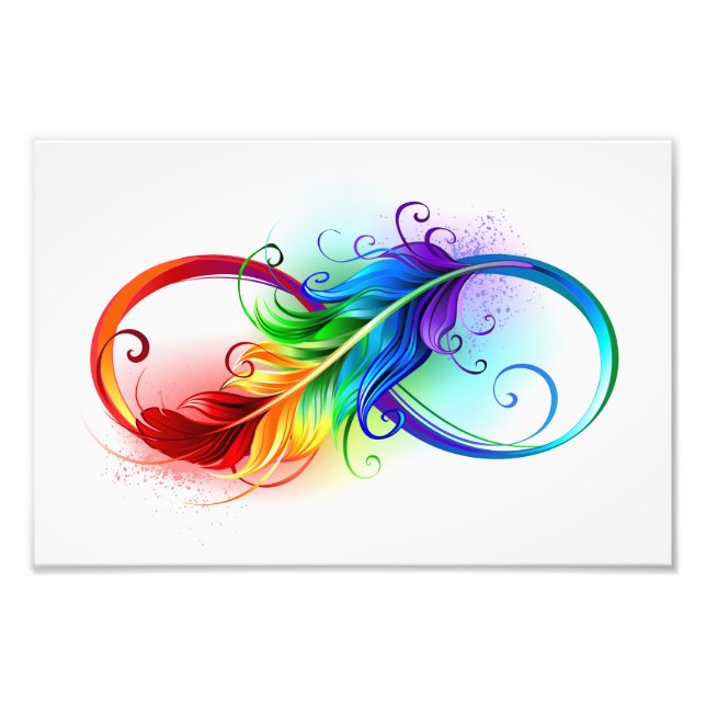 Impression Photo Symbole d'infini avec plume arc-en-ciel (Devant)