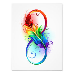 Impression Photo Symbole d'infini avec plume arc-en-ciel