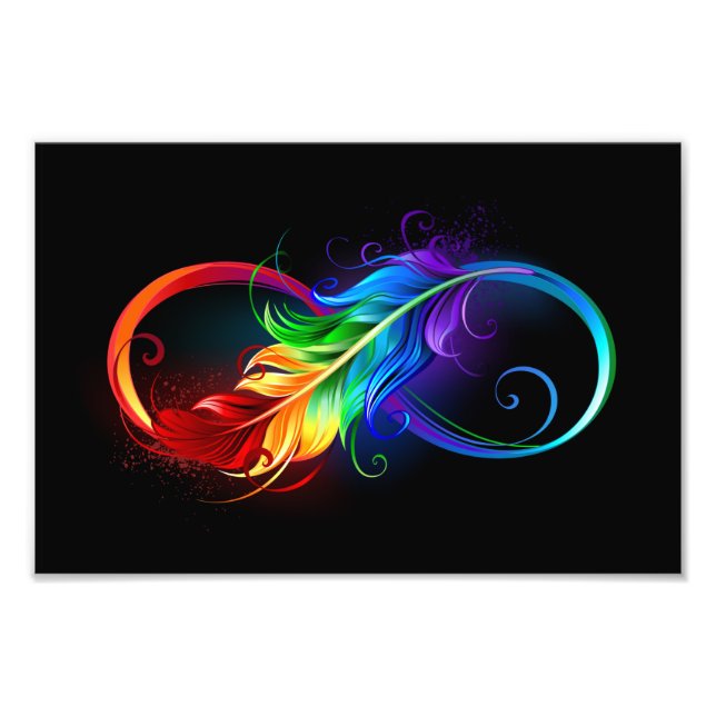 Impression Photo Symbole d'infini avec plume arc-en-ciel (Devant)