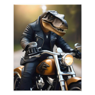 Impression Photo T-Rex Dinosaur Bikie En Moto,