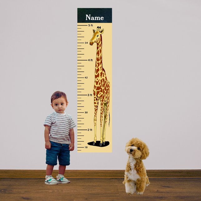 Impression Photo Tableau de croissance de girafe à long cou Ajouter (Long Neck Giraffe Growth Chart Add Child's Name Photo Print)