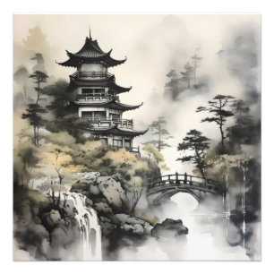 Impression Photo Tableau d'encre asiatique du jardin