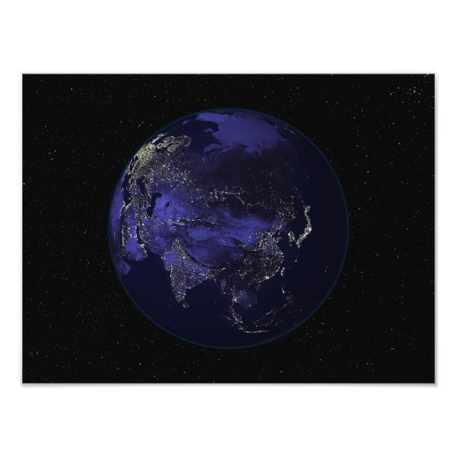 Impression Photo Terre entière la nuit montrant les lumières de la  (Devant)