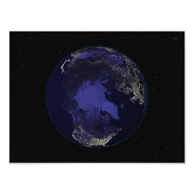 Impression Photo Terre entière la nuit montrant les lumières de la  (Devant)