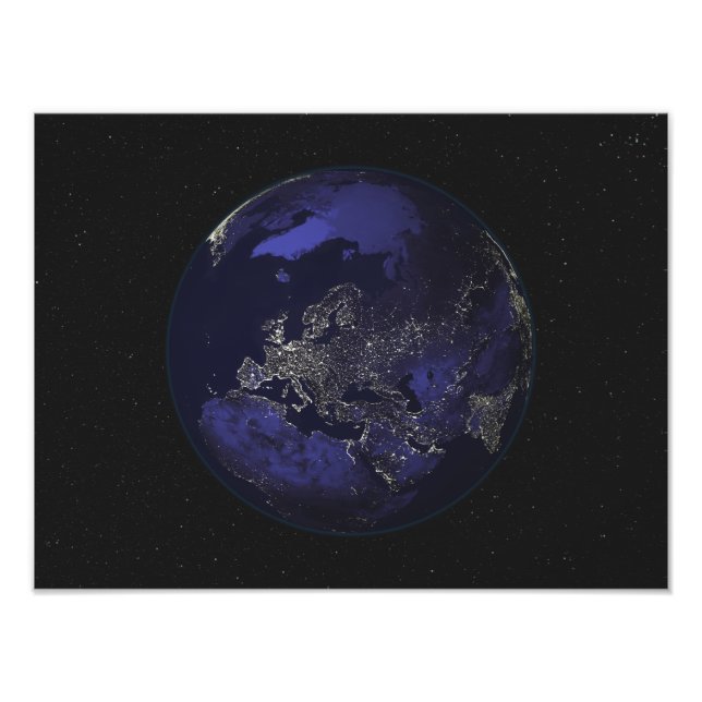 Impression Photo Terre entière la nuit montrant les lumières de la  (Devant)