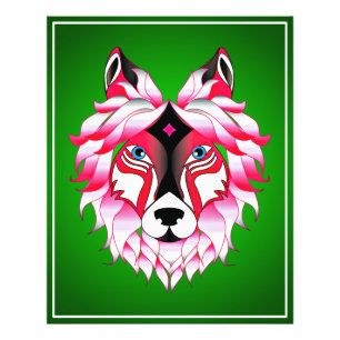 Impression Photo Tête de loup rose Polygone Design-24531