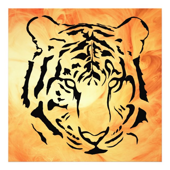 Impression Photo Tigre à rayures noires sur orange vif (Devant)