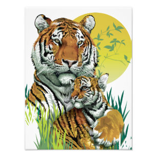 Impression Photo Tigre du Bengale avec son petit