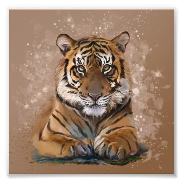 Impression Photo Tigre du Bengale. Dessin aquarelle en style grunge (Devant)