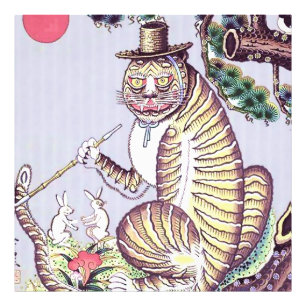 Impression Photo Tigre Minhwa avec lapins et pipe