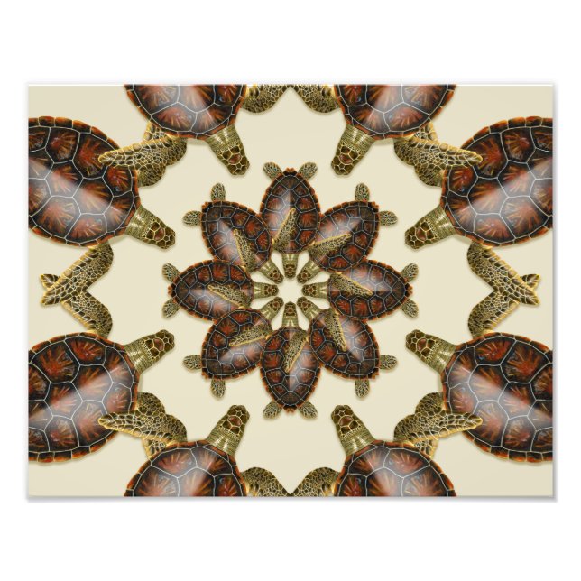 Impression Photo Tortue verte kaléidoscopique 14" x 11" (Devant)