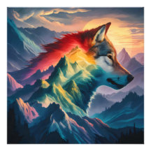 Tour de montagne Silhouette Wolf coucher de soleil