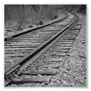 Impression Photo Traces de train courbées en noir et blanc