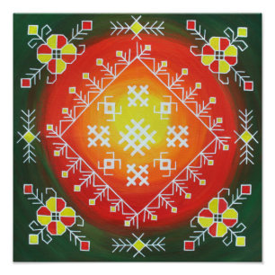 Impression Photo Traditional Latvian folk art with symbols painting