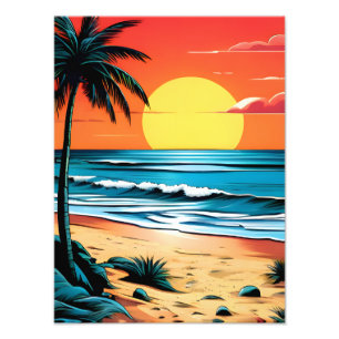 Impression Photo Tranquille Plage Échappement : Coucher de soleil a