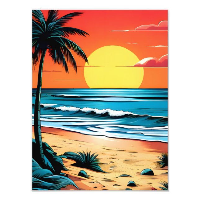 Impression Photo Tranquille Plage Échappement : Coucher de soleil a (Devant)