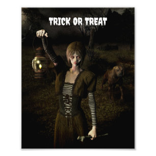 Impression Photo Trick or Treat. Femme mince portant une lampe