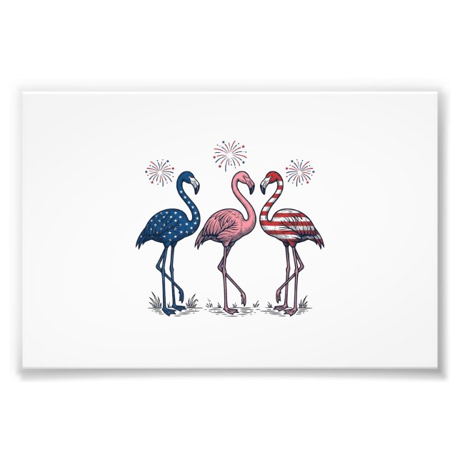 Impression Photo Trio de flamants patriotiques dessin de gravure vi (Devant)