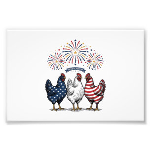 Impression Photo Trio de poulets patriotiques Gravure vintage Vecto