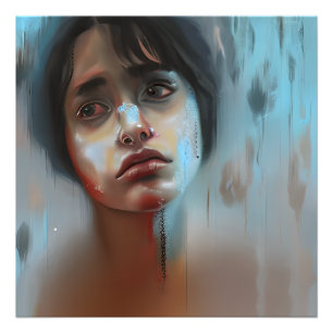 Impression Photo Triste femme Abstraite AI Généré Art