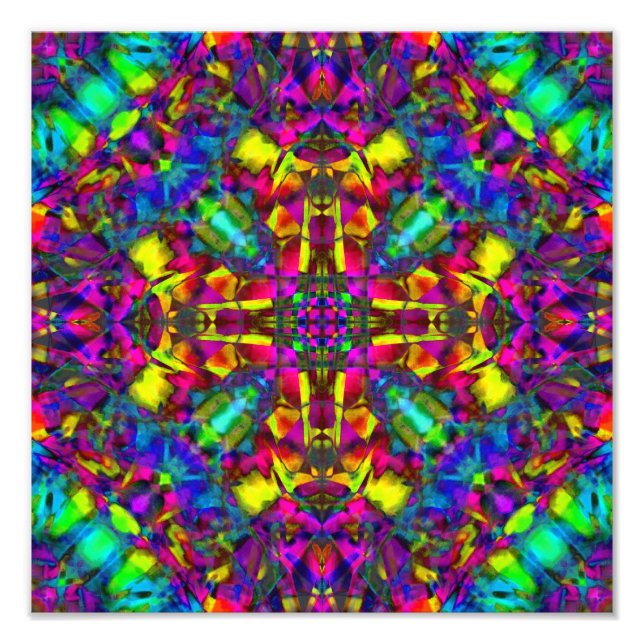 Impression Photo Turquiose violet et Motif mandala jaune (Devant)