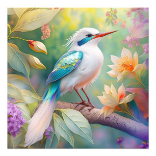 Impression Photo Turquoise aile crête blanche Imaginaire Oiseau