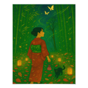 Impression Photo Twilight dans la forêt de Bamboo - Kimono Girl