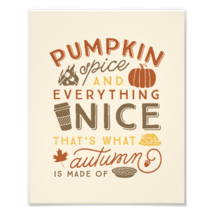 Impression Photo Typographie citrouille d'épices Automne Art d'auto