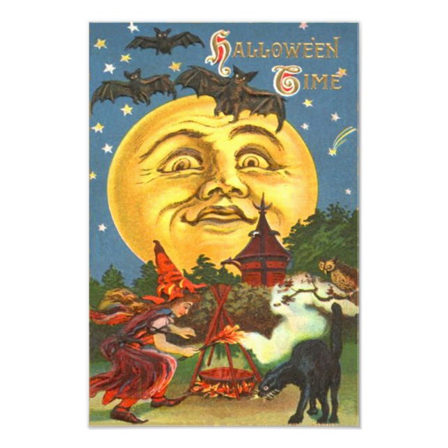 Impression Photo Un Homme Dans La Lune Chat Noir Chat Chouette Plei (Devant)