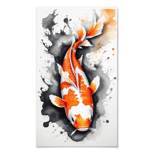 Impression Photo Un poisson koi en calligraphie (Devant)