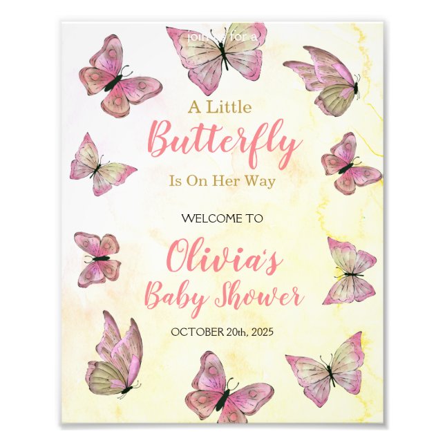 Impression Photo Une Affiche de bienvenue Baby shower petit papillo (Devant)