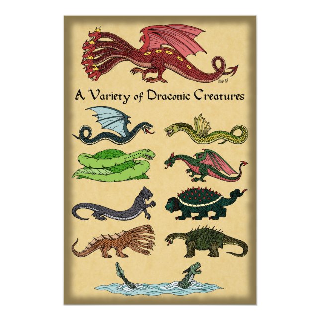 Impression Photo Une variété de créatures draconiennes (Devant)