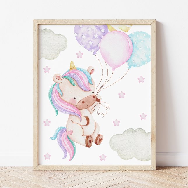 Impression Photo Unicorne colorée, Ballons, Étoiles, Petite infirmi (Créateur téléchargé)