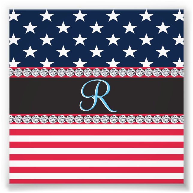 Impression Photo USA Stars Stripes Script Monogramme Éblouissant (Devant)