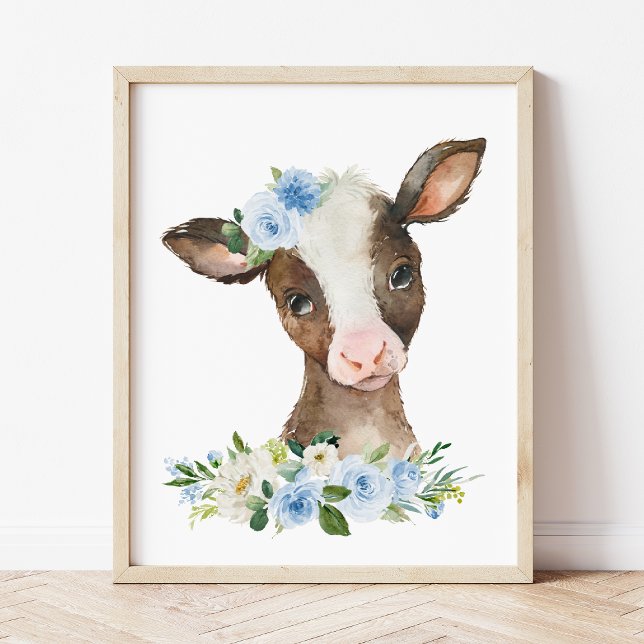 Impression Photo Vache, Animaux De Ferme, Grange, Fleurs Bleues, Ga (Créateur téléchargé)