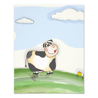 Impression Photo Vache de dessin animé à l'aquarelle